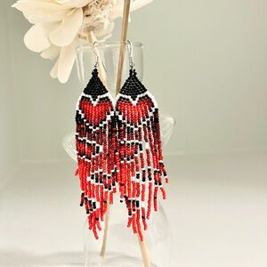 Red Heart Beaded Earrings